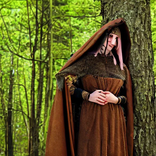 Prompt: medieval cloak wearing anthro lizard, photograph captured in the woods