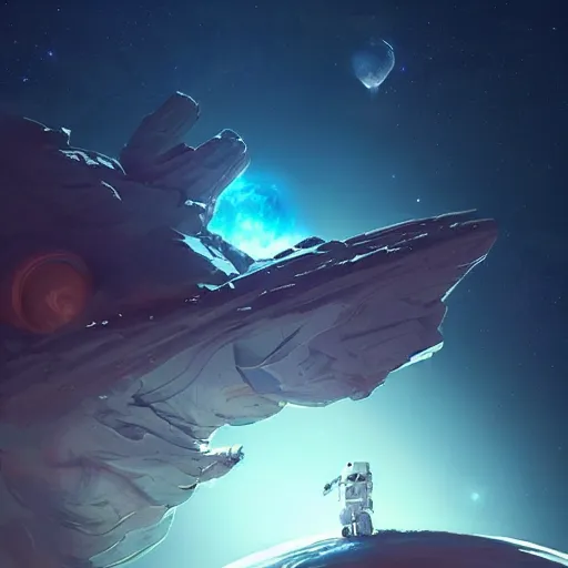 Image similar to Astronauts are riding some mytical animals, they are floating over the rings of a gas planet, the star of the planetary system and nebulas are as background, by Jordan Grimmer digital art, trending on Artstation,