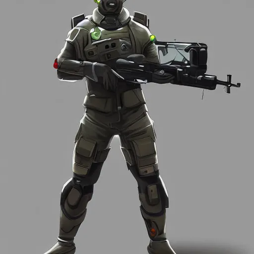 Image similar to futuristic soldier, plasma gun, artstation