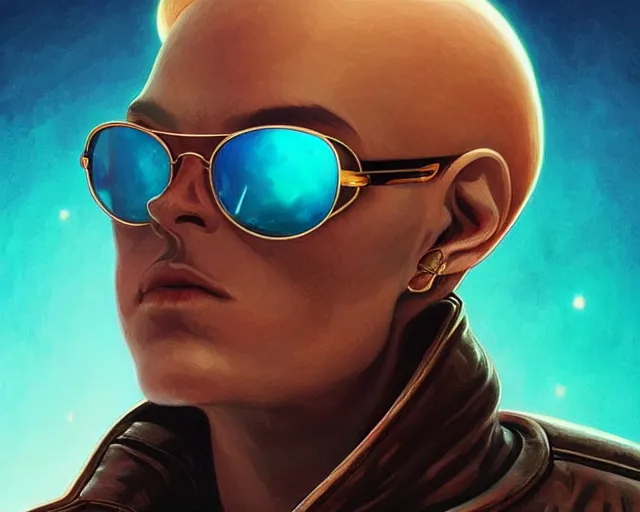 Prompt: an alien wearing sunglasses and a leather jacket, photography of kurzgesagt, deep focus, d & d, fantasy, intricate, elegant, highly detailed, digital painting, artstation, concept art, matte, sharp focus, illustration, hearthstone, art by artgerm and greg rutkowski and alphonse mucha