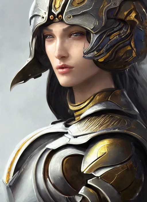 Prompt: a professional painting of a beautiful young female, wearing a metallic dragon-shaped helmet, semi-clothed in battle armor, olive skin, long dark hair, beautiful bone structure, symmetrical facial features, intricate, elegant, digital painting, concept art, smooth, sharp focus, illustration, from Metal Gear, by Ruan Jia and Mandy Jurgens and Greg Rutkowski and Artgerm and William-Adolphe Bouguerea