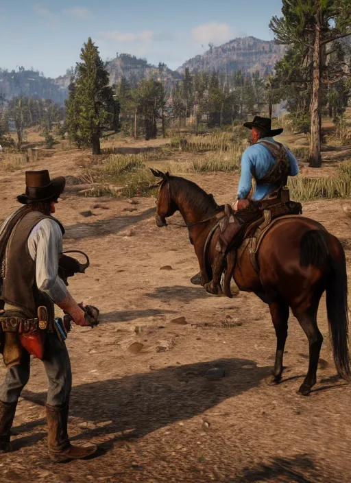 Prompt: a still from Red Dead Redemption 3 where every character is an animal