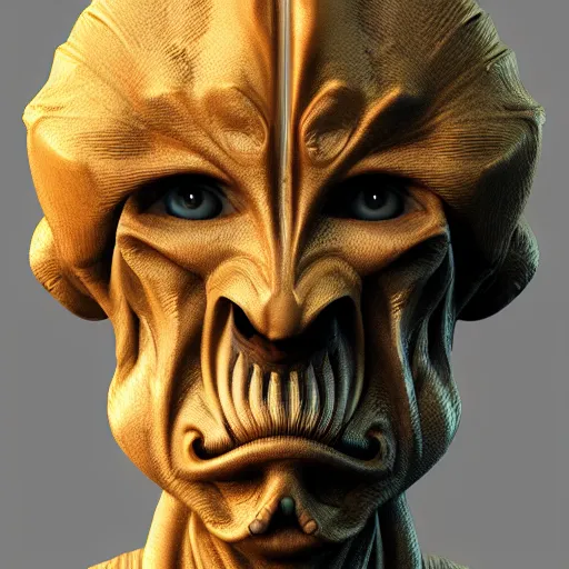 Prompt: portrait of an extraterrestrial creature, renaissance style, star wars character, volumetric lights, symmetry, headpiece, trending on artstation, sharp focus, leica, studio photo, intricate details, highly detailed