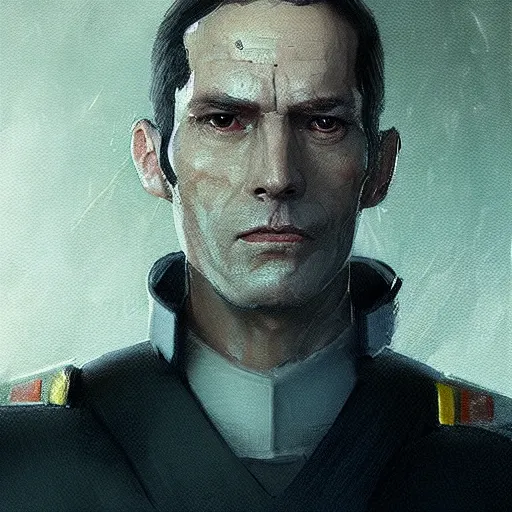 Image similar to portrait of a man by greg rutkowski, great admiral thrawn from star wars, blue skin, short black hair in military style, tall, star wars expanded, universe, he is about 5 0 years old, wearing white colored imperial admiral uniform, artstation hq