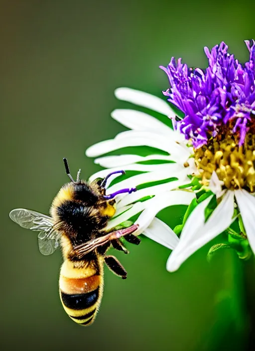 Image similar to a macro photo of a bee on a flower