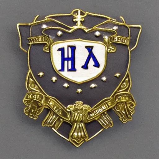 Image similar to high school badge, lapel, pinnable, angled, highly detailed, grey background, restrained, private school, two - and - a - half dimensional