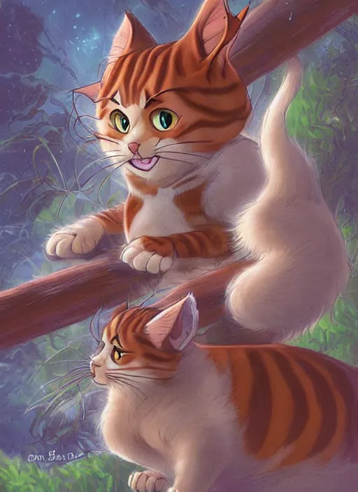 Image similar to official digital painting artwork of a cat character by don bluth, ross tran and studio ghibli.