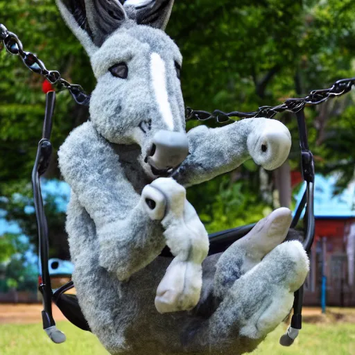 Image similar to sci fi animorphic donkey on a playground swing