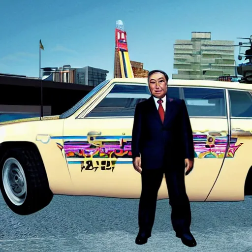 Image similar to Nursultan Nazarbayev in style of a GTA poster