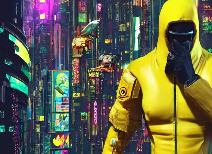 Image similar to Cyberpunk Bananaman. Highly detailed. 8k. Fantasy horror.