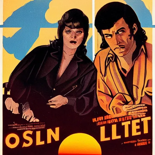 Prompt: 1970s movie poster about two serial killers as the sun is expanding to swallow the earth