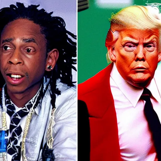 Image similar to donald trump and lil wayne in the back to the future movie poster,