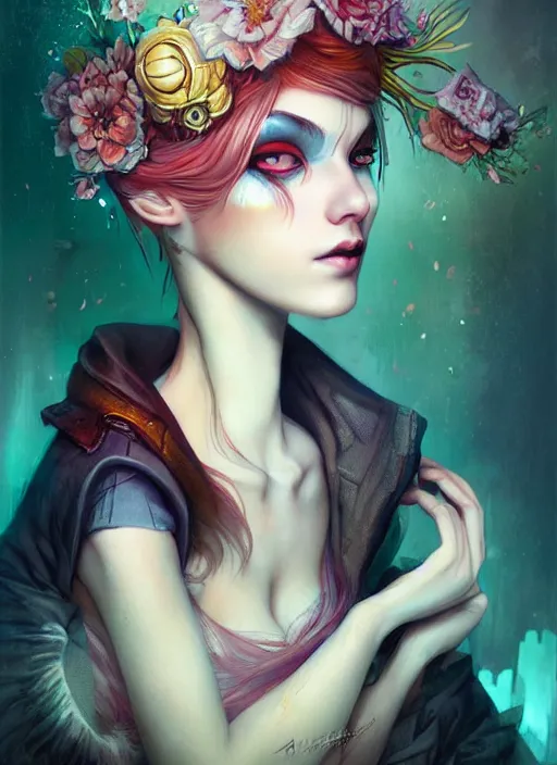 Image similar to a portrait of a pretty sewer punk young lady by anna dittmann