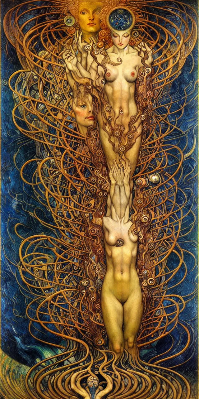 Image similar to Divine Chaos Engine by Karol Bak, Jean Delville, William Blake, Gustav Klimt, and Vincent Van Gogh, symbolist, visionary