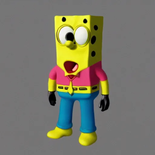 incredibly sad spongebob, 3 d render, melancholic