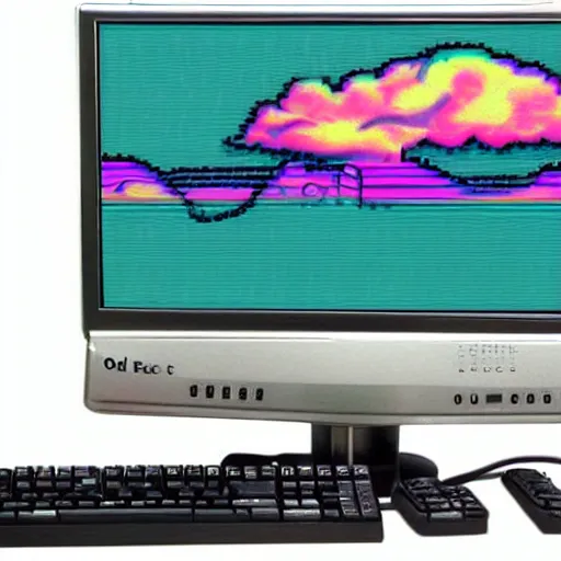 Prompt: old computerm monitor, vaporwave