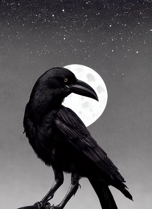 Image similar to portrait, A crow in front of the full big moon, book cover, red white and black colors, establishing shot, extremly high detail, foto realistic, cinematic lighting, pen and ink, intricate line drawings, by Yoshitaka Amano, Ruan Jia, Kentaro Miura, Artgerm, post processed, concept art, artstation, matte painting, style by eddie mendoza, raphael lacoste, alex ross