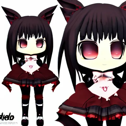 Image similar to anime nendodroid of a chibi girl gothiclolita style, 3 d render