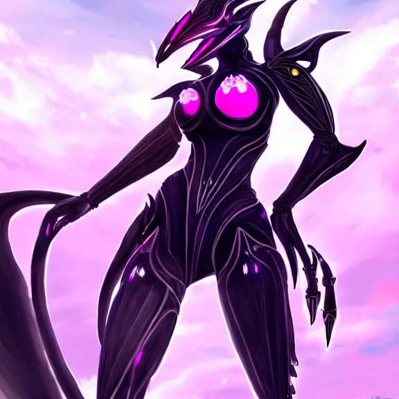 Image similar to highly detailed giantess shot exquisite warframe fanart, looking up at a giant 500 foot tall beautiful stunning saryn prime female warframe, as a stunning anthropomorphic robot female dragon, looming over you, dancing elegantly over you, your view upward between the legs, white sleek armor with glowing fuchsia accents, proportionally accurate, anatomically correct, sharp robot dragon paws, two arms, two legs, camera close to the legs and feet, giantess shot, upward shot, ground view shot, leg and thigh shot, epic low shot, high quality, captura, realistic, professional digital art, high end digital art, furry art, macro art, giantess art, anthro art, DeviantArt, artstation, Furaffinity, 3D realism, 8k HD octane render, epic lighting, depth of field