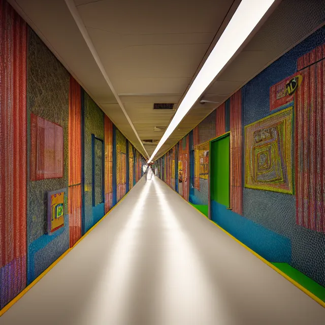 Image similar to , endless corridor where the floor a ball pit, highly detailed, 8 k, hdr, smooth, sharp focus, high resolution, award - winning photo