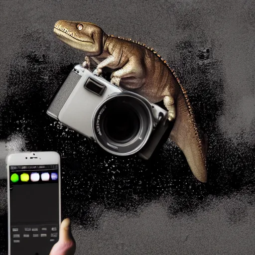 Prompt: photography, 3 d render, cellphone mixed with dinosaur, water,