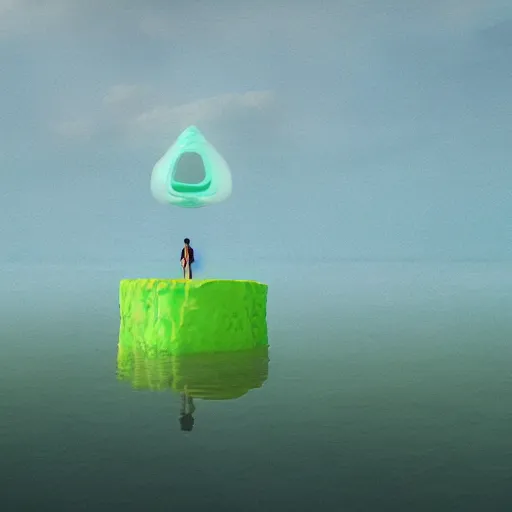 Image similar to slime monster in the lake, matte painting, detailed, elden ring, oil on canvas, by beeple