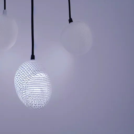 Prompt: FDM 3D printed light fixture, professional product photography, extremely beautiful, design award winner, pastel, dramatic lighting, chromatic filament, award winning, popular, 8k, 4k