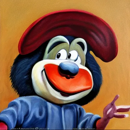 Image similar to realistic painting of chuck e. cheese, in the style of johannes vermeer
