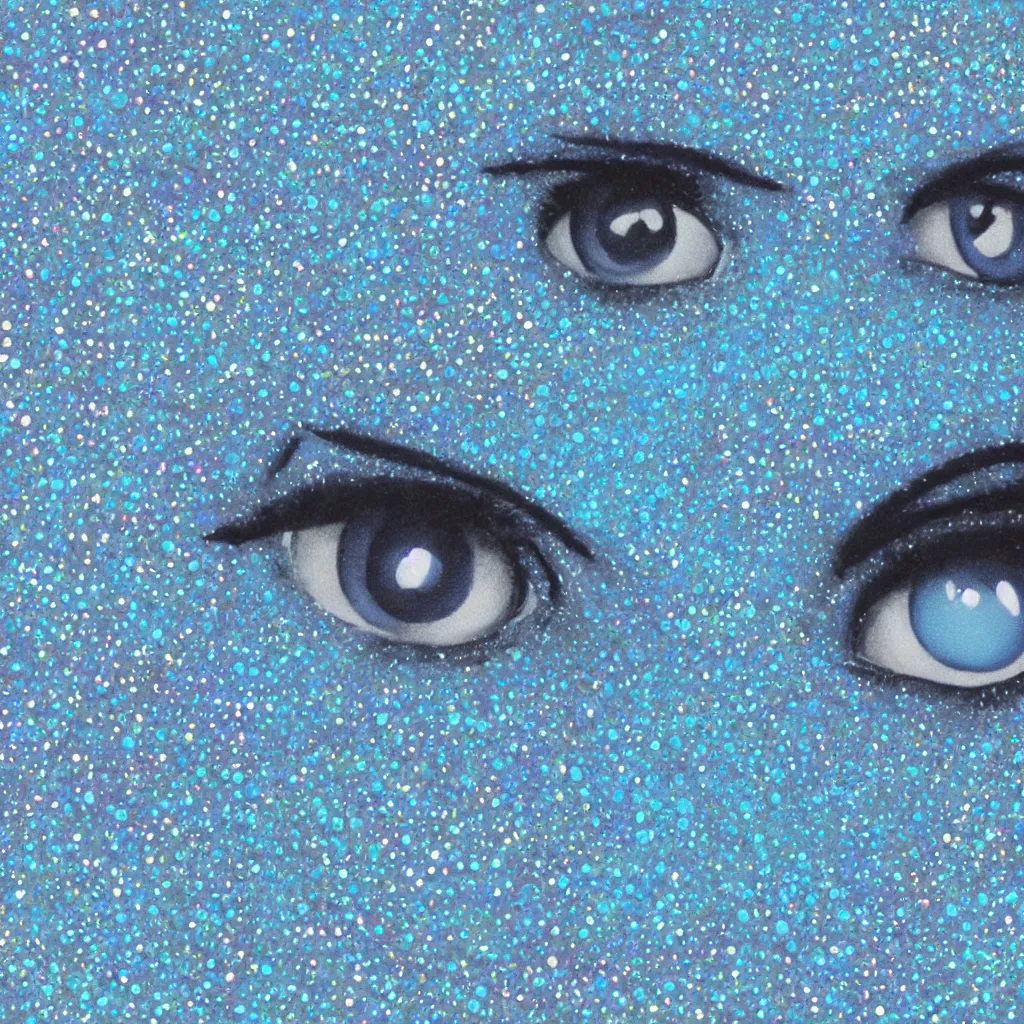 Image similar to 1 9 8 0 s professional airbrush illustration of eyes and crystals on a blue background