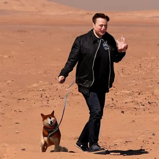 Prompt: Elon Musk riding a Shiba Inu dog on Mars