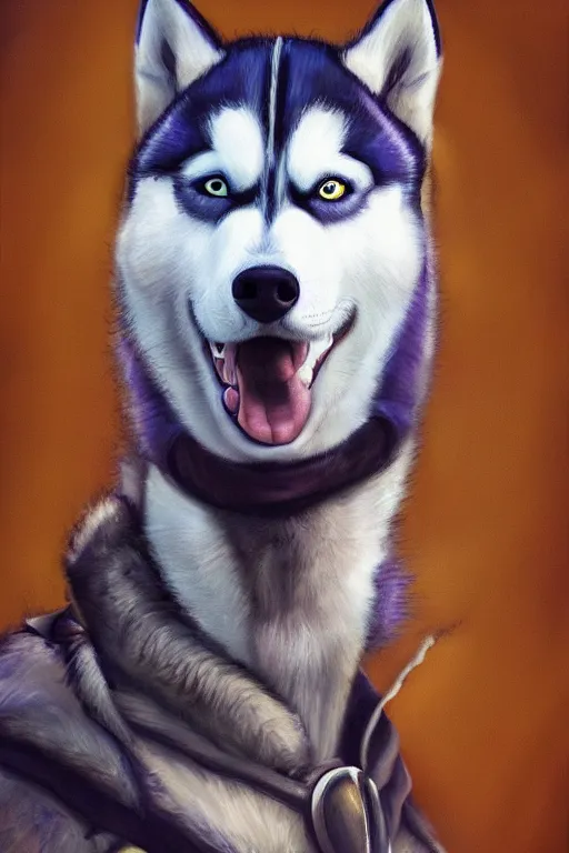 Image similar to a portrait painting of a husky in cowboy costume, western film, humanoid, personify, anthropomorphic, trending on artstation