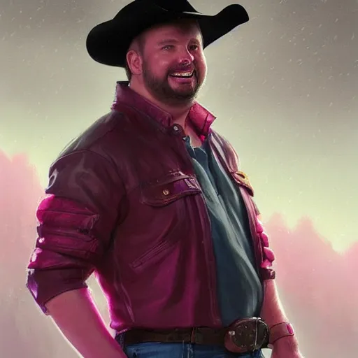 Image similar to a portrait of garth brooks rainy background, pink bright art masterpiece artstation. 8 k, sharp high quality artwork in style of jose daniel cabrera pena and greg rutkowski, concept art by tooth wu, hearthstone card game artwork.