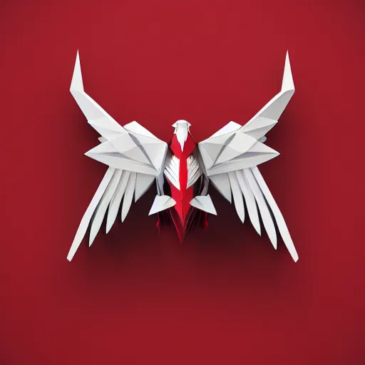 Image similar to 2 dimensional, vector, low poly, white eagle icon, red background, cgsociety, artstation, octane render