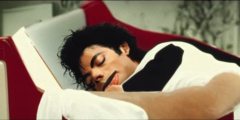 Image similar to news still of michael jackson asleep within a coffin, cinematic-shot, 4k