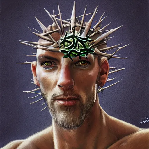 Prompt: portrait of a lizard as jesus, surrealist, crown of thorns, cross, christianity, intricate, elegant, highly detailed, centered, grungy, digital painting, artstation, concept art, smooth, sharp focus, boris vallejo