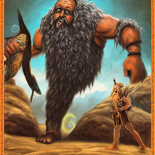 Image similar to north mythology concept art painting of ymir the ancestor of all giants