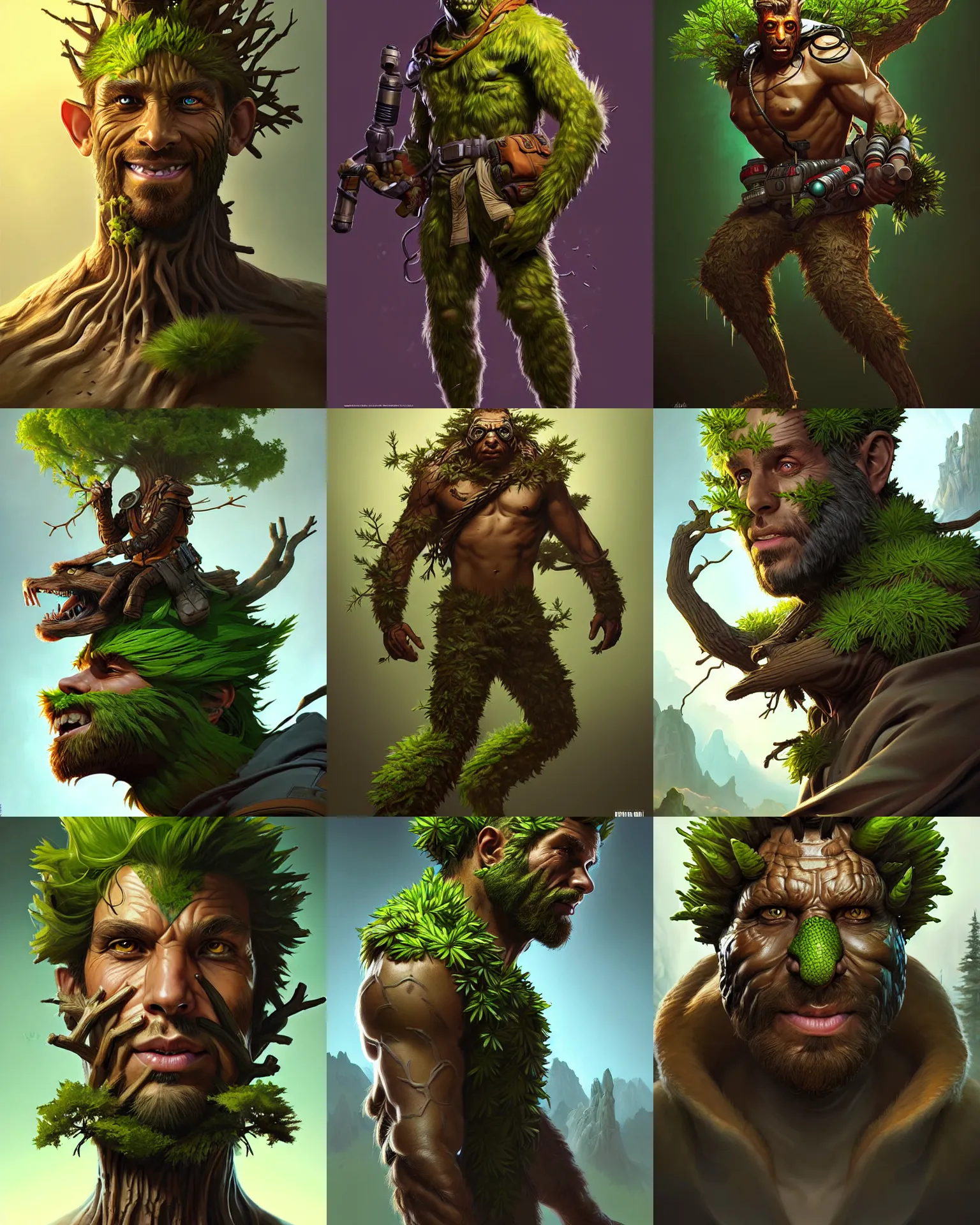 Prompt: tree man as an apex legends character digital illustration portrait design by, mark brooks and brad kunkle detailed, gorgeous lighting, wide angle action dynamic portrait