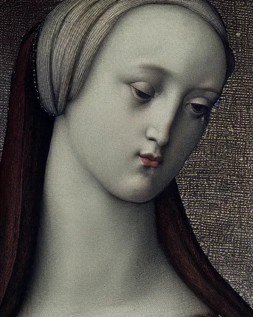 Image similar to a close up of a painting of a woman's head, an ultrafine detailed painting by pietro perugino, deviantart, pre - raphaelitism, da vinci, pre - raphaelite, detailed painting