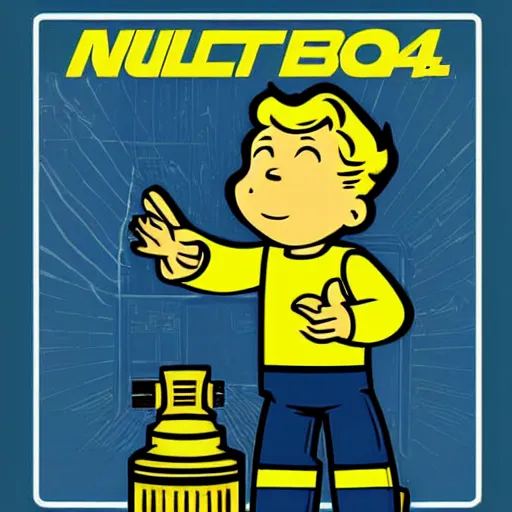 Prompt: fallout 4 digital art poster of vault boy holding uranium