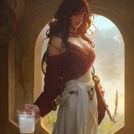 Prompt: Dad finally came back with milk, D&D, fantasy, highly detailed, digital painting, artstation, smooth, sharp focus, illustration, art by artgerm and greg rutkowski and alphonse mucha