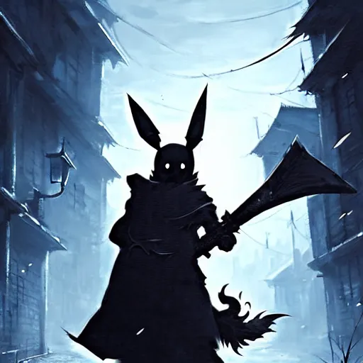 Prompt: pikachu in a back alley wielding a machete and a blunderbuss, art by greg rutkowski and guweiz, in the style of bloodborne, intricate, elegant, highly detailed, smooth, sharp focus, artstation