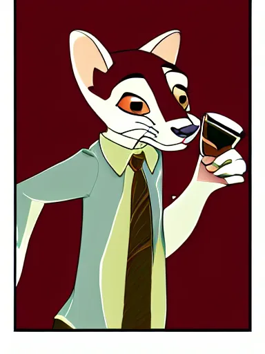 Image similar to beautiful furry art of ferret in smoking, high quality, detailed, zootopia style