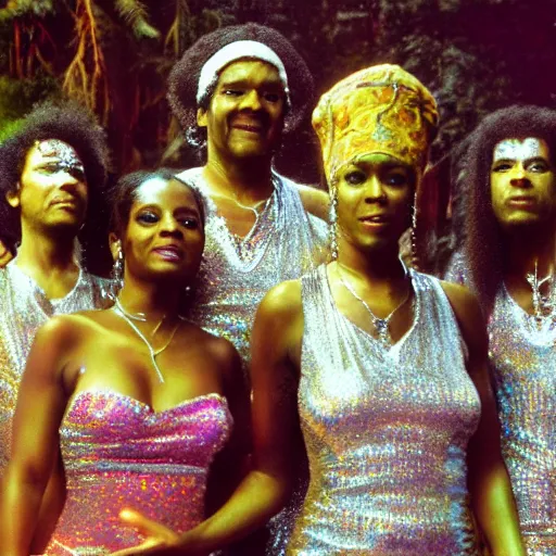 Image similar to Boney M doing a ritual around the river of Babylon, Realistic, HDR, Clear Image, HDD, RTX ON,