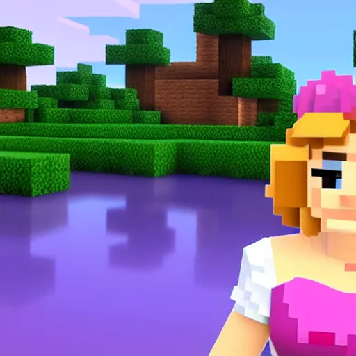 Image similar to an in-game screenshot of Adele as Princess Peach in Minecraft