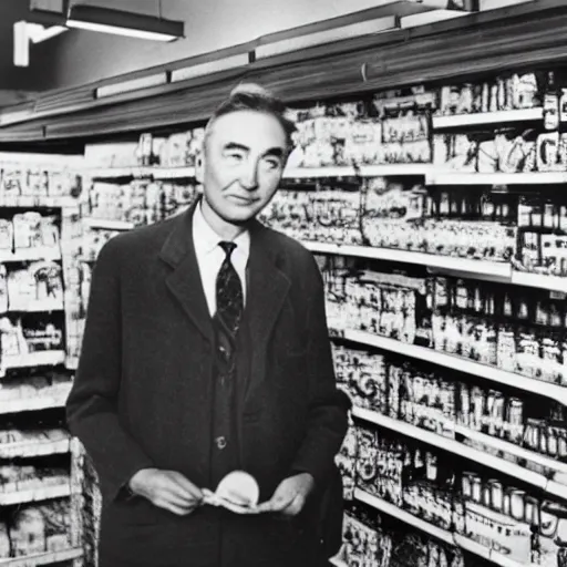 Image similar to photo of robert oppenheimer in the grocery store