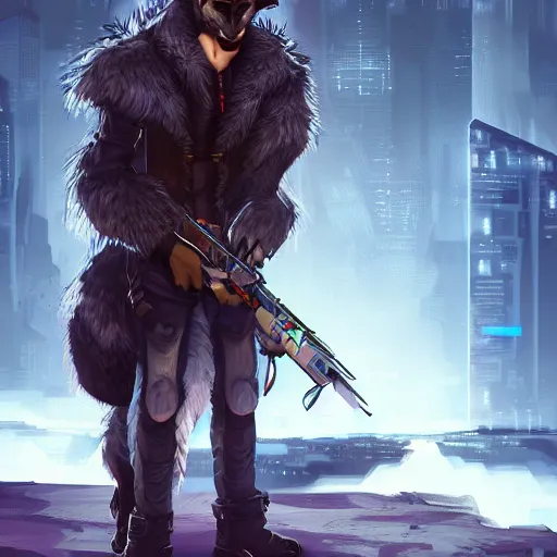 Image similar to A Wolf Scoundrel, Furry, Cyberpunk, digital art, award winning, artstation, masterpiece, very detailed,