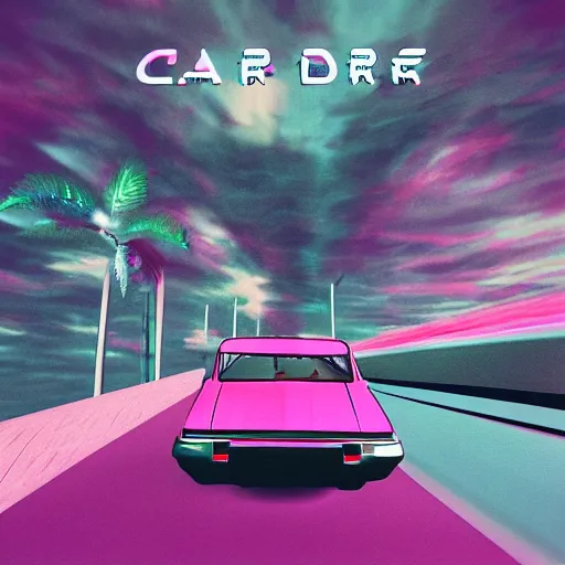 Image similar to car drive, in the style of vaporwave