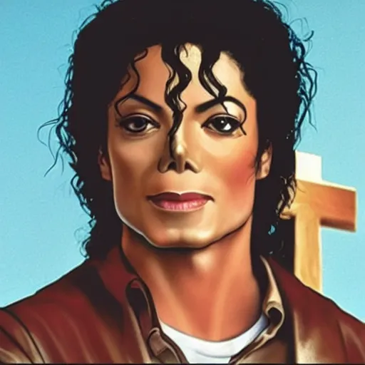 Image similar to michael jackson as jesus christ carrying a cross, realistic