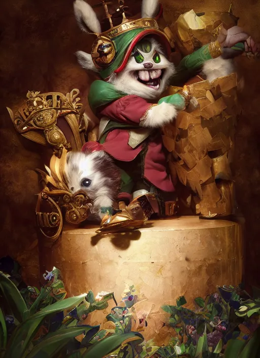 Image similar to teemo from league of legends, as king louis xv, hyper detailed, digital art, trending in artstation, cinematic lighting, studio quality, smooth render, unreal engine 5 rendered, octane rendered, art style by klimt and nixeu and ian sprigger and wlop and krenz cushart