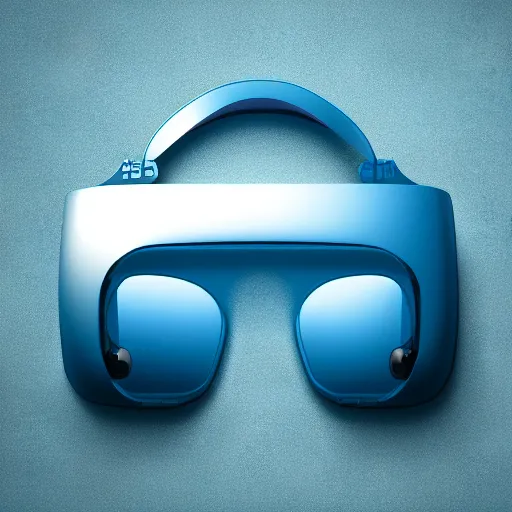 Image similar to icon of a virtual reality headset in light blue metallic iridescent, 3D render isometric perspective on dark background